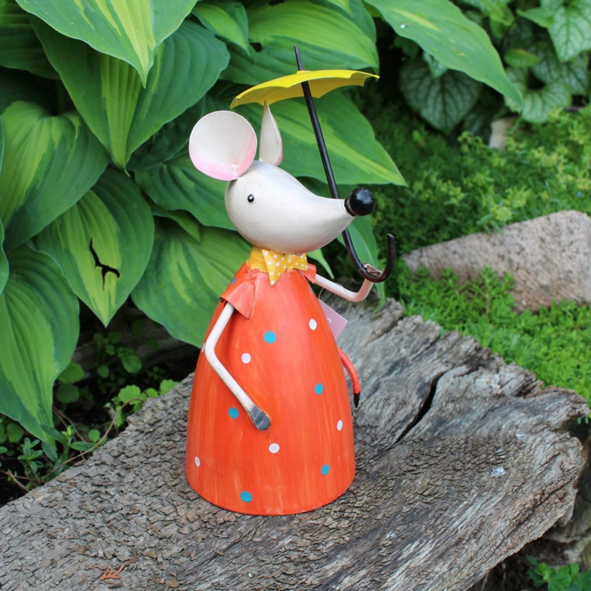 Gartenfigur Zaunhocker Maus Schirm