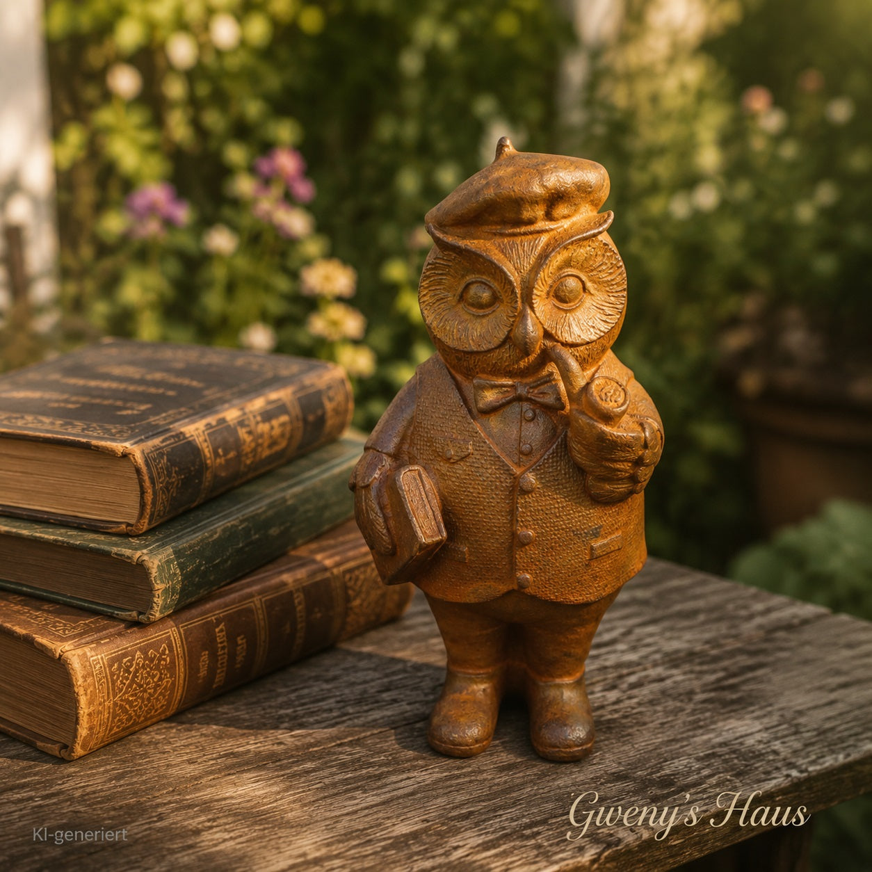 Edelrost Gartenfigur Eule Professor Vintage Look 20cm