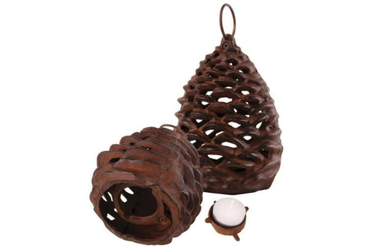 Windlicht Tannenzapfen groß Gusseisen H19cm Landhausstil