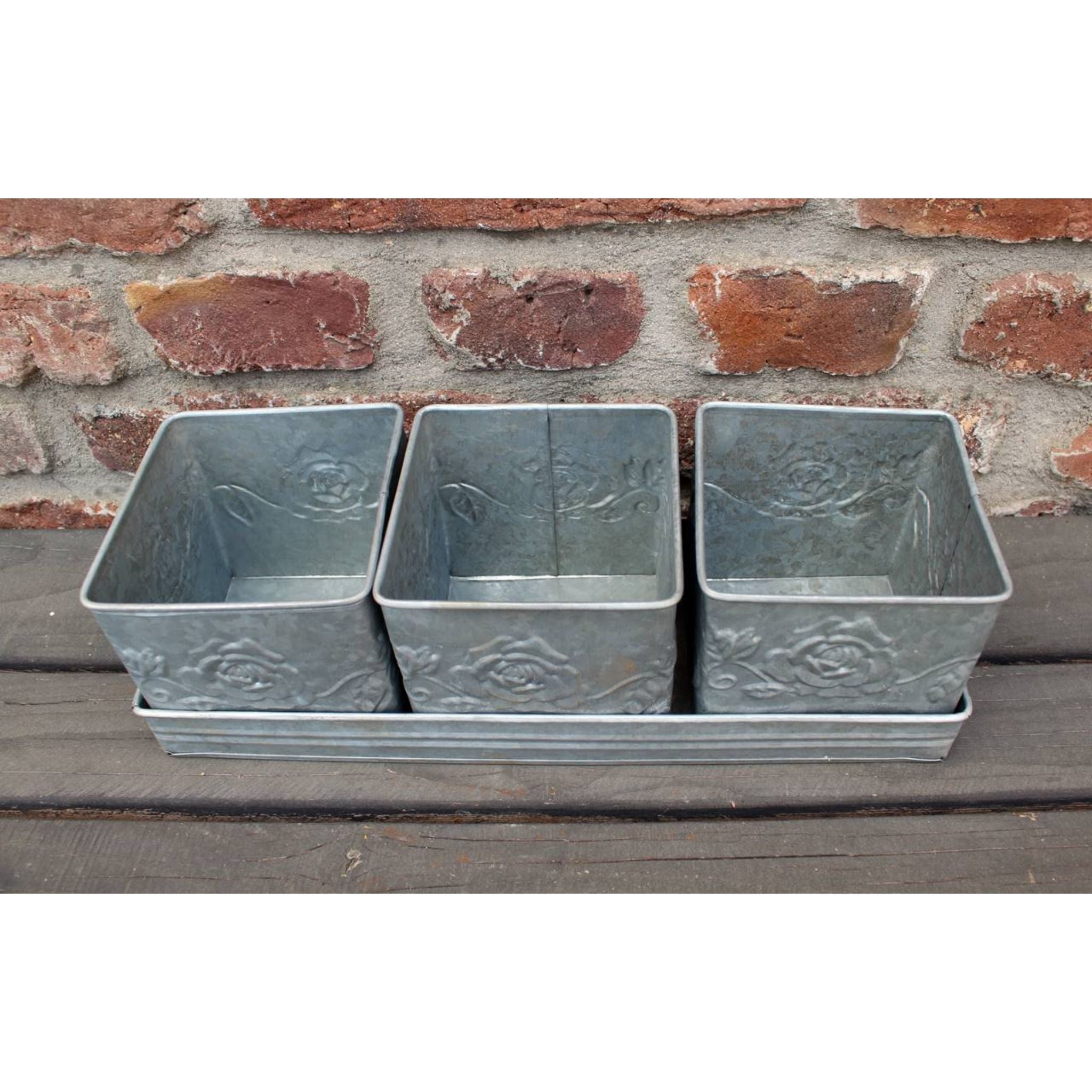 Zink Pflanztopf Set Rosen-Relief 3er Set Landhaus 37 cm