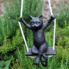 Dekofigur Katze auf Schaukel Rustikal-Stil 80cm
