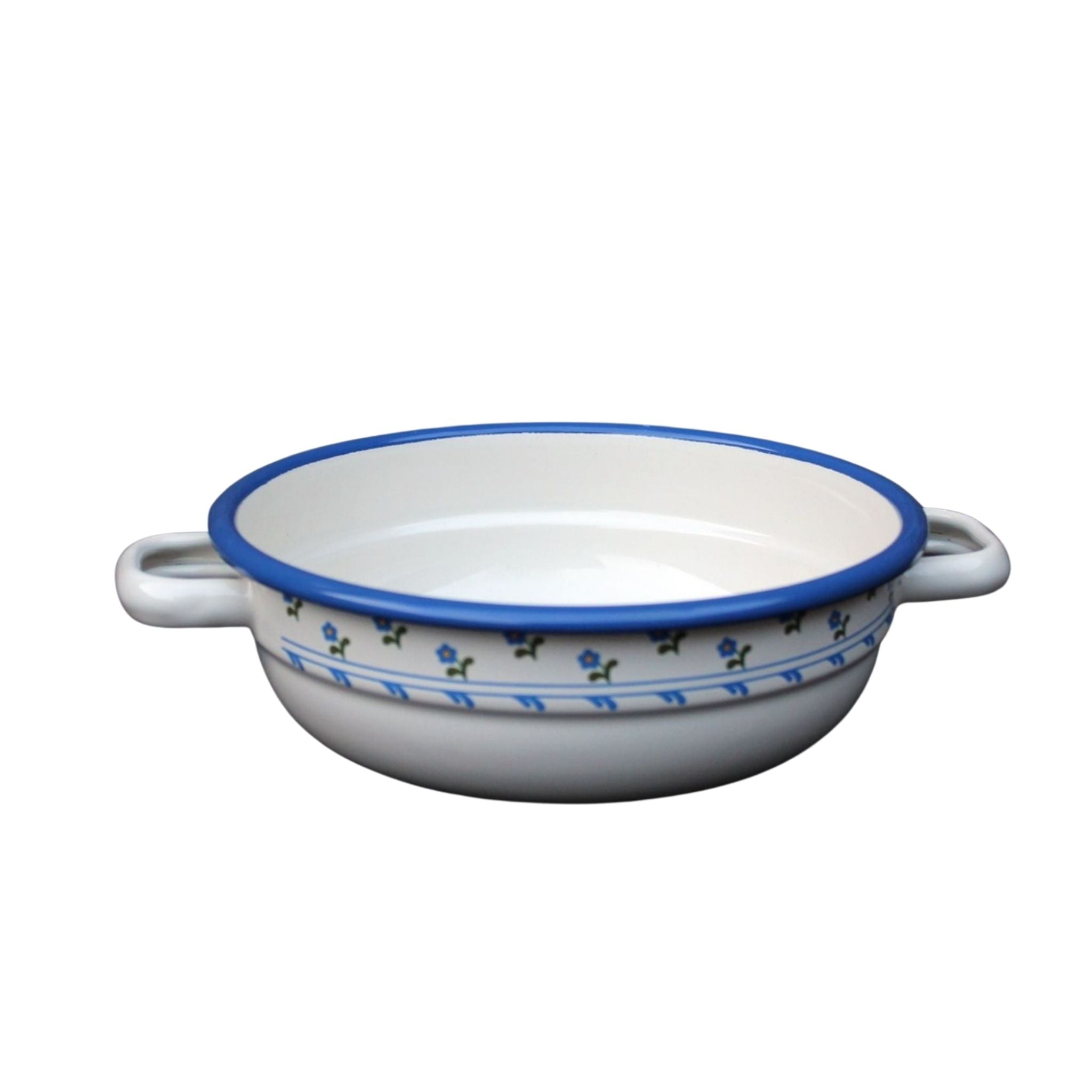 Emaille Bauernschüssel Blau Weiß Blumen 16cm