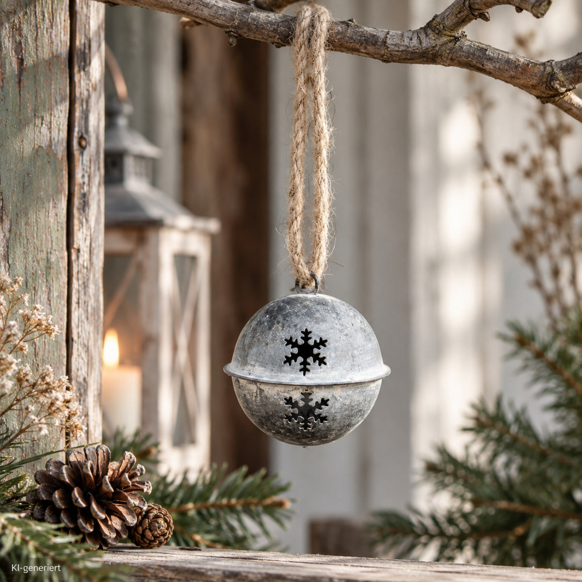 Zinkglocke Schelle mit Schneeflocken zum Aufhängen 6 cm
