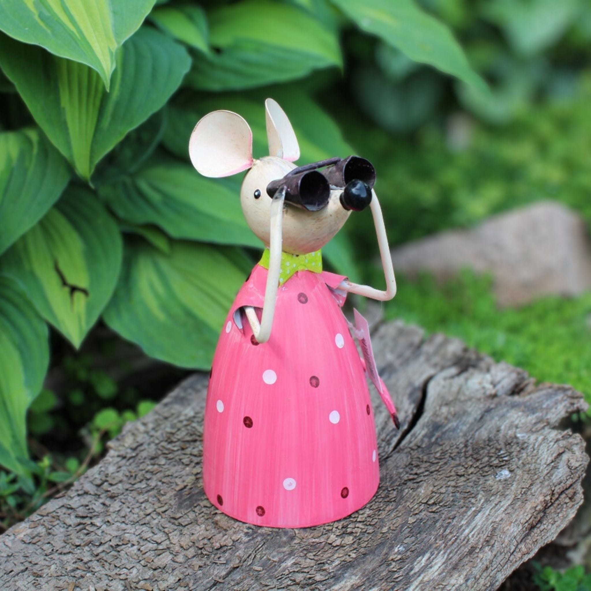 Gartenfigur Zaunhocker Maus Fernglas