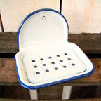 Emaille Seifenschale Weiß Blau 13 cm