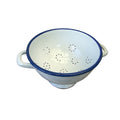 Nostalgischer Emaille Seiher in Weiß mit blauem Rand 21 cm