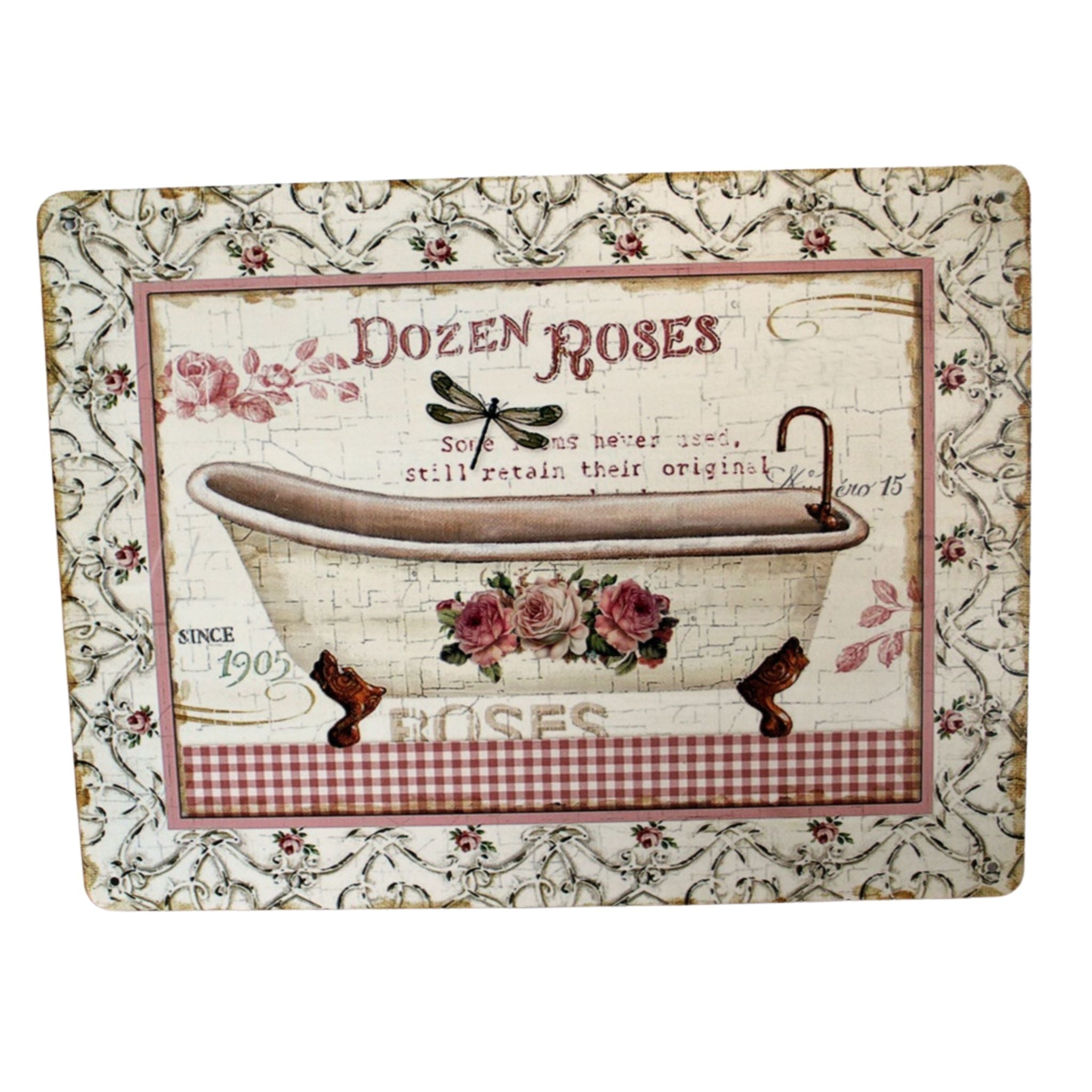 Shabby Blechschild Rosen Bad Vintage 33x25cm