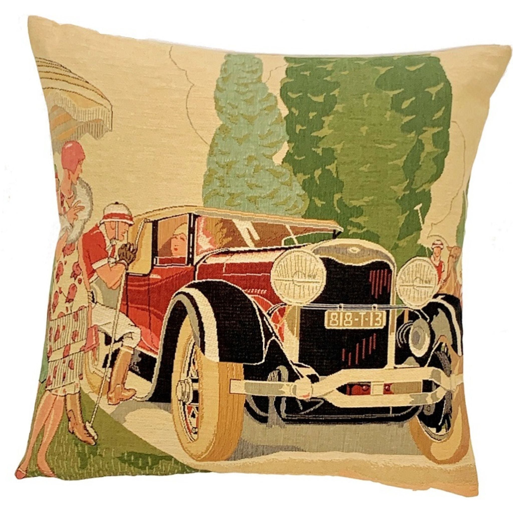 Gobelin Kissen Oldtimer Ausflug II Auto Polospiel