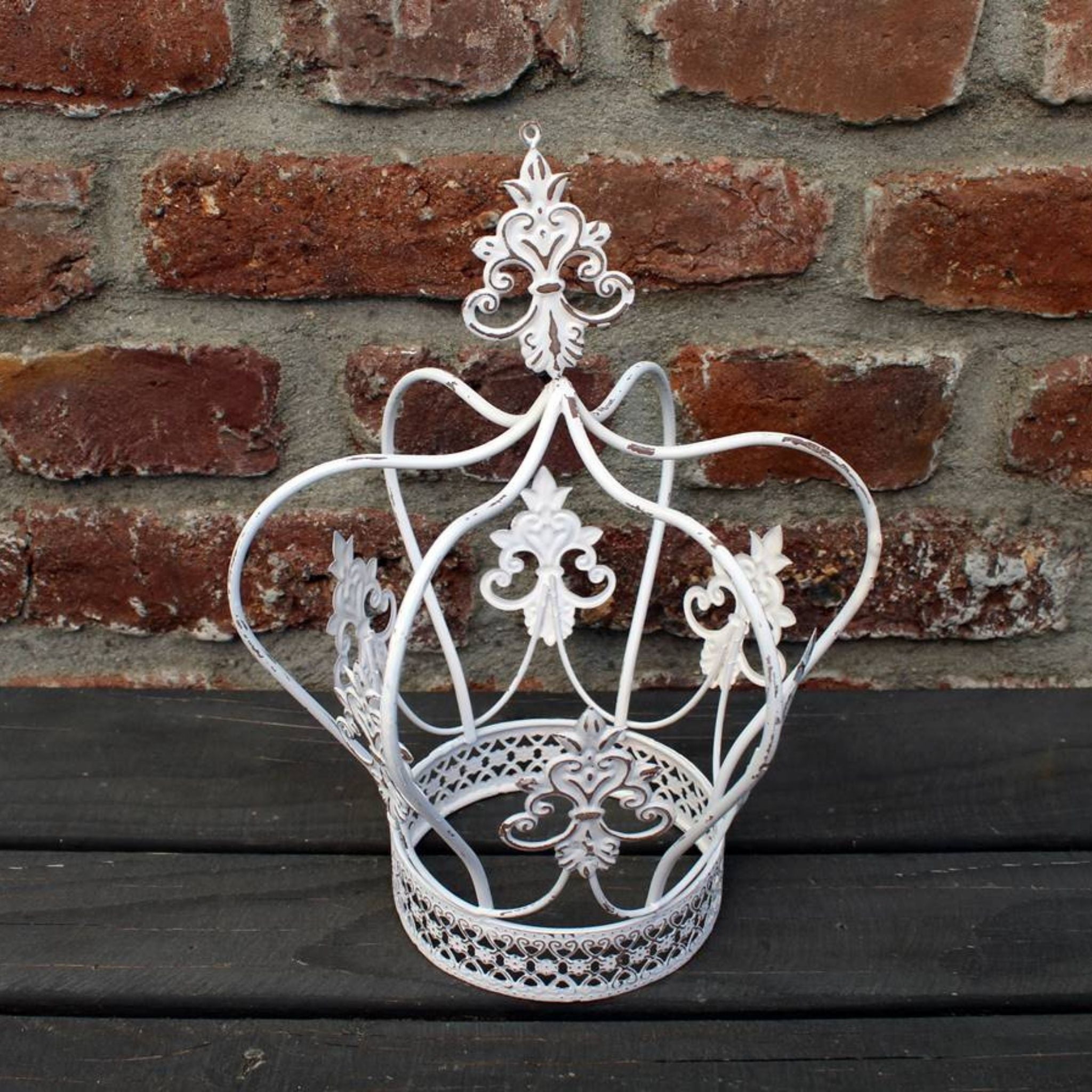 Shabby Pflanzkrone weiß Metall H27cm