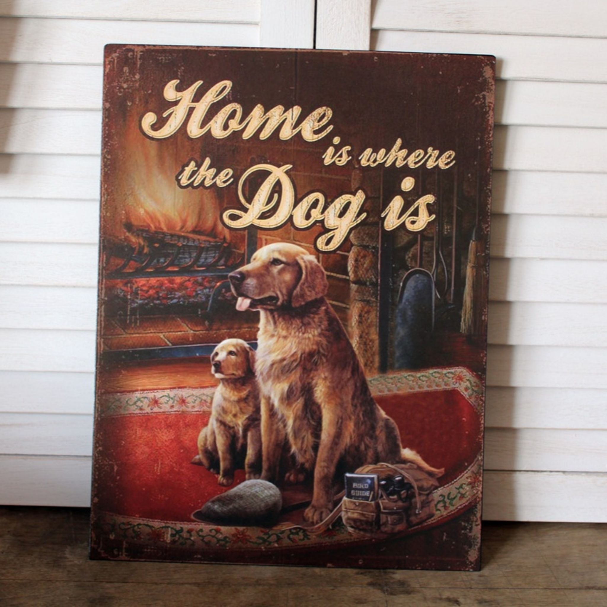 Dekoschild Home is where the dog is Hunde 33x25cm