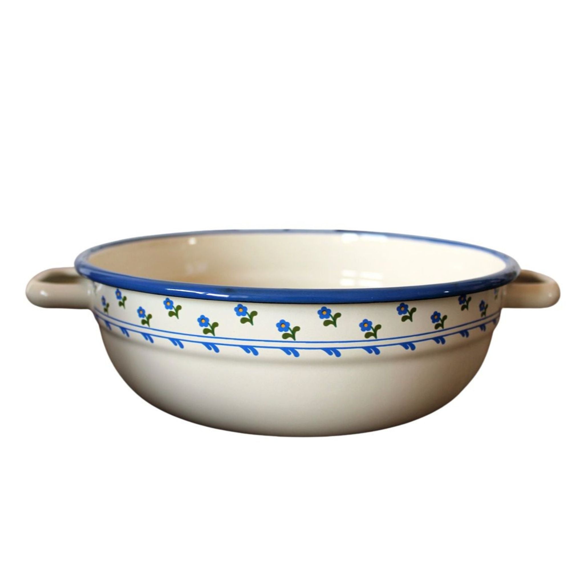 Emaille Servierschale & Auflaufform Blümchen-Dekor 20cm