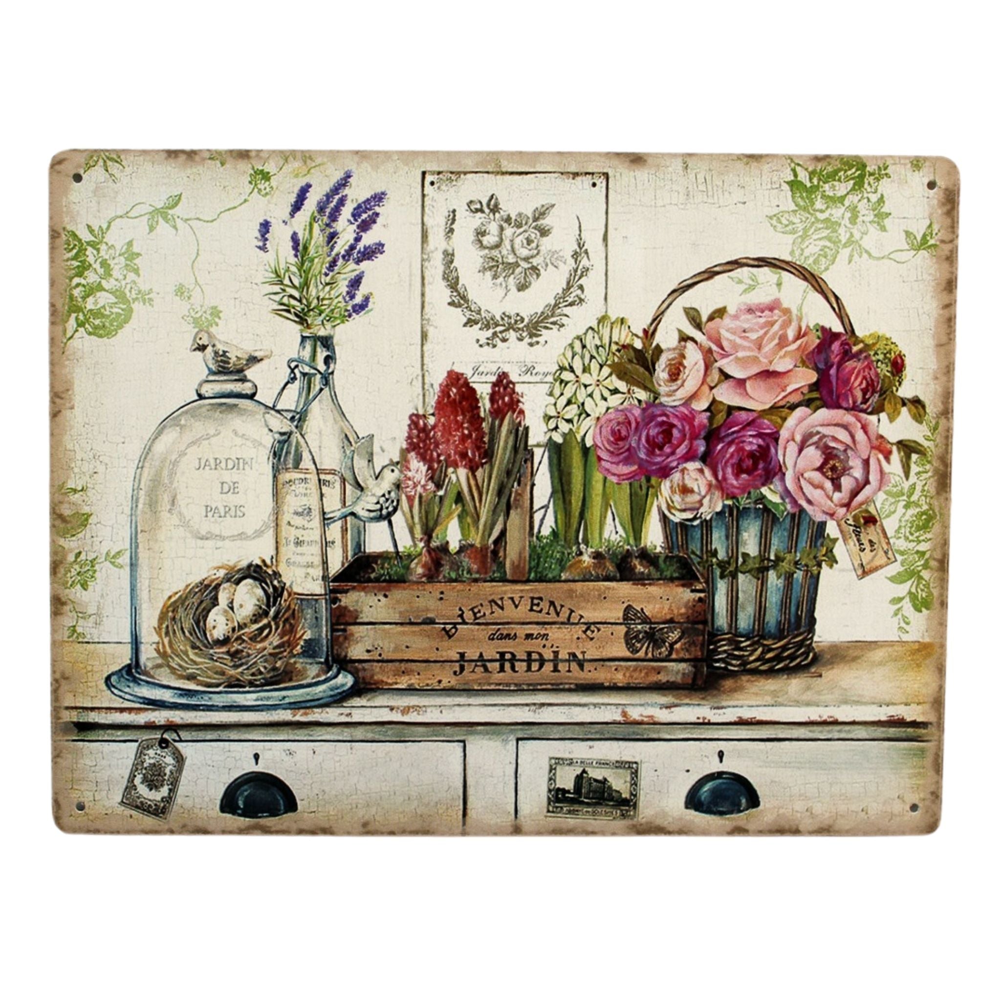 Shabby Blechschild Mon jardin Wanddeko 33 x 25 cm Vintage