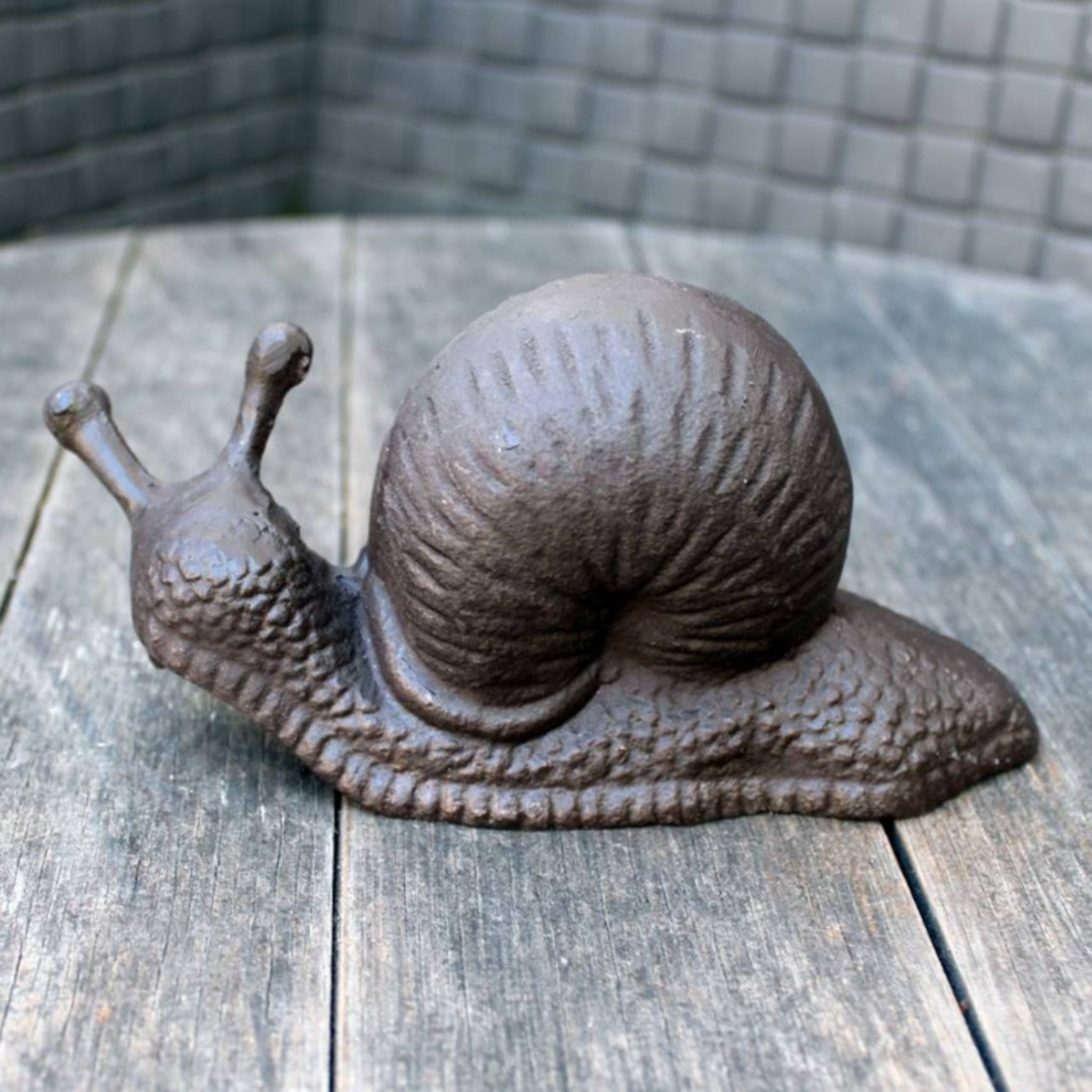 Gartenfigur Schnecke Gusseisen Antikbraun Landhaus-Stil 16cm