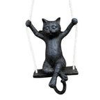 Dekofigur Katze auf Schaukel Rustikal-Stil 80cm