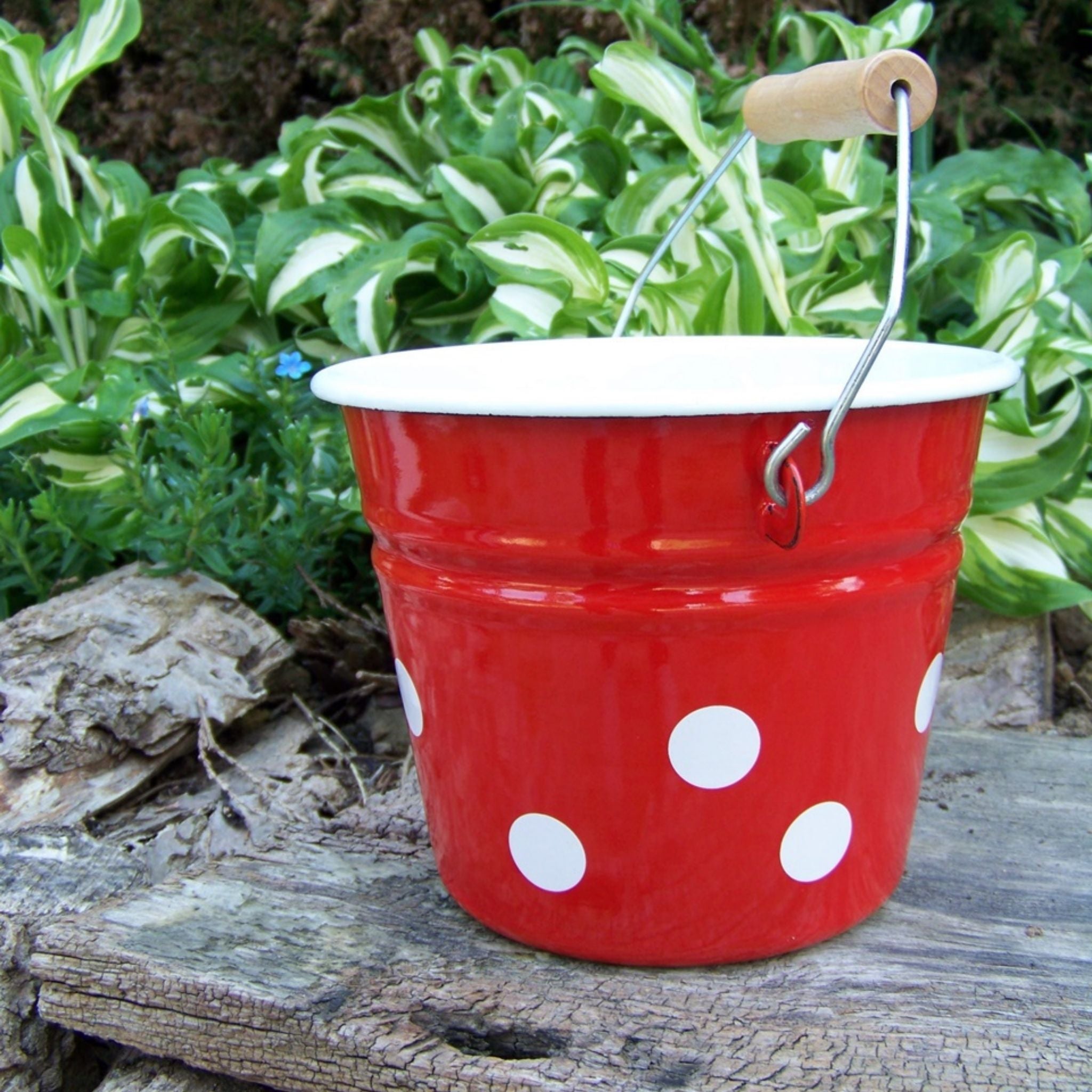 Emaille Eimer Rot Weiß im Retro-Look 2L