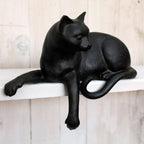 Dekofigur Katze liegend Schwarz Kantenhocker 27 cm