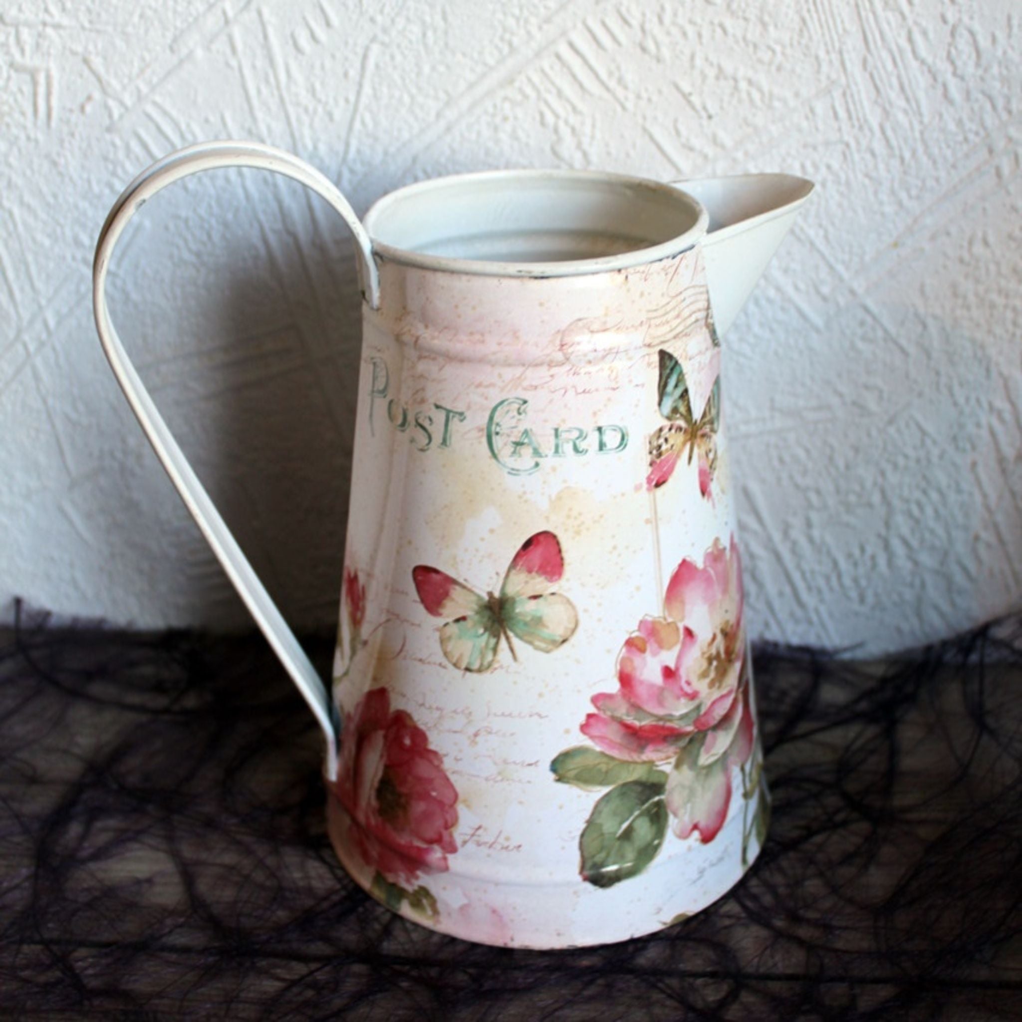 Deko Kanne Blumen und Schmetterlinge Shabby H18cm