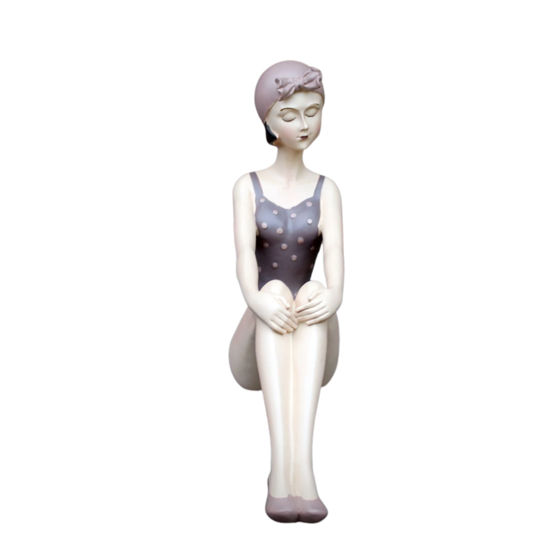 Badefrau Dekofigur sitzend Retro-Look Mauve 20 cm