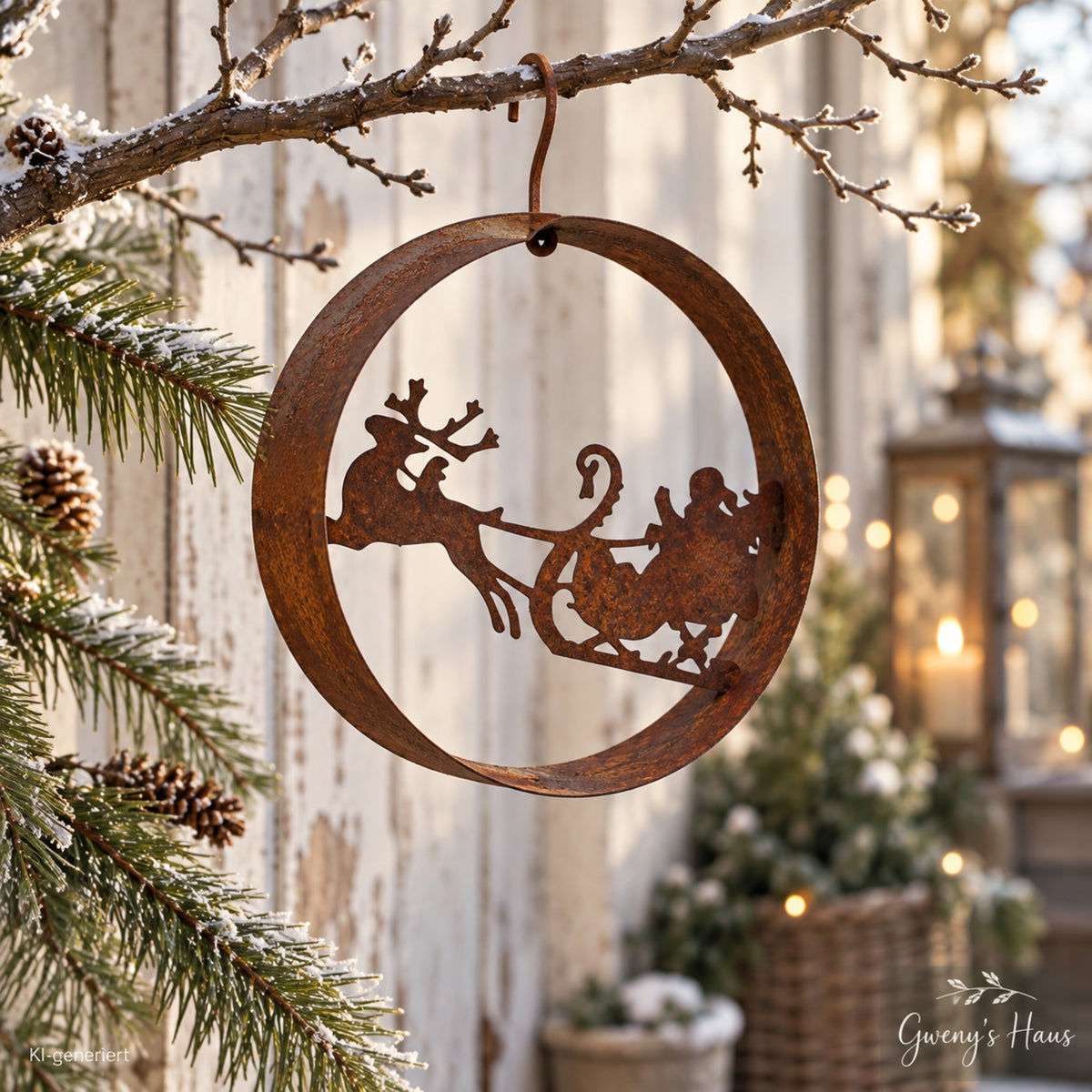 Edelrost Dekoring Weihnachtsmann mit Schlitten 15 cm