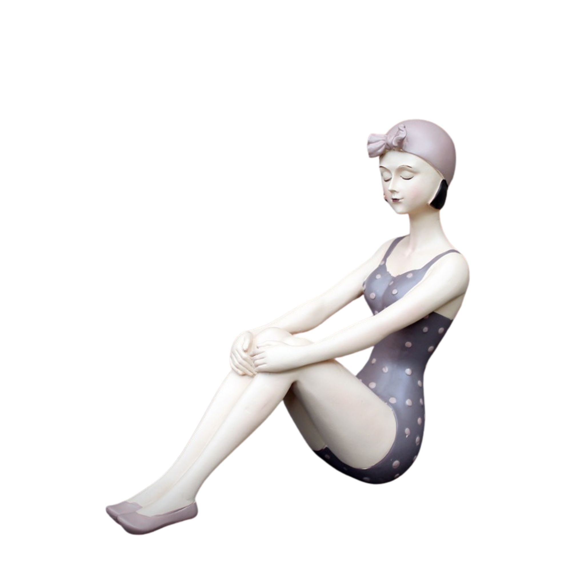 Badefrau Dekofigur sitzend Retro-Look Mauve 20 cm