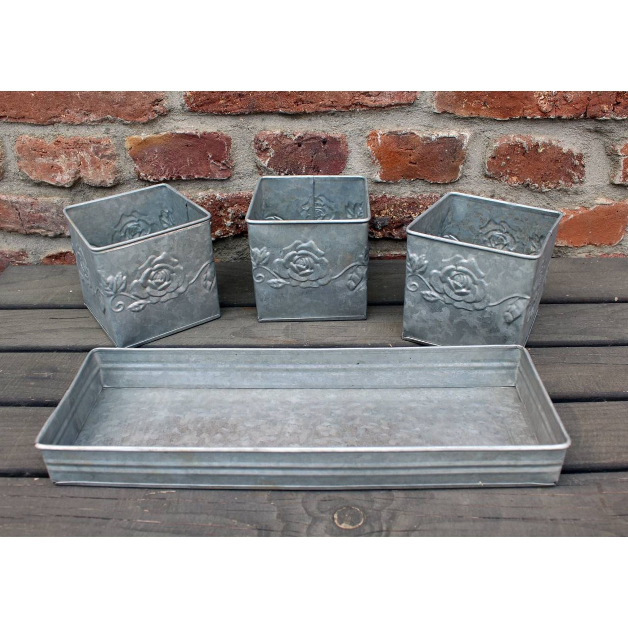 Zink Pflanztopf Set Rosen-Relief 3er Set Landhaus 37 cm