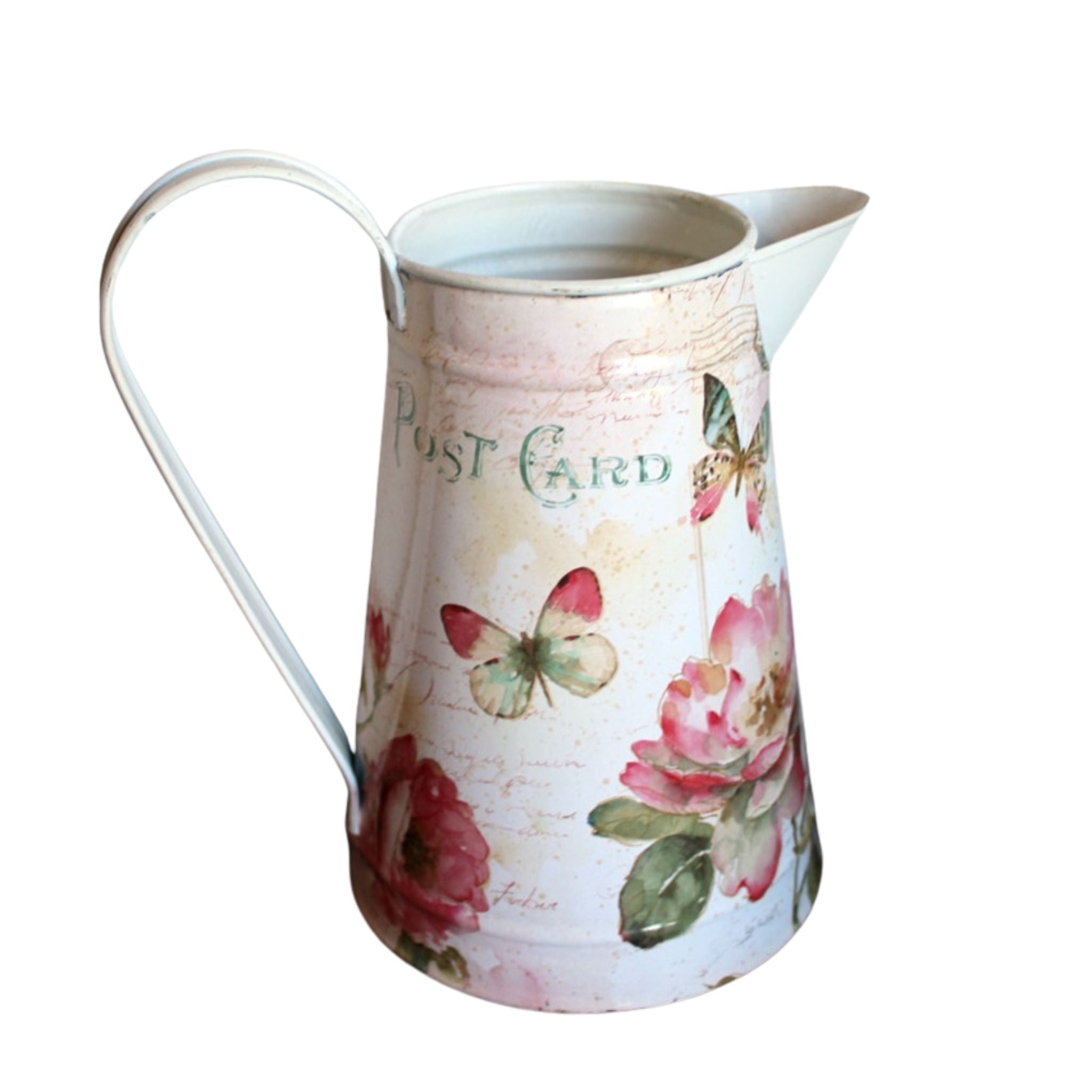 Deko Kanne Blumen und Schmetterlinge Shabby H18cm