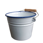 Emaille Eimer Weiß Blau mit Holzgriff 2 Liter
