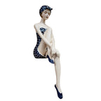 Badefrau Dekofigur Kantenhocker Retro-Look Marineblau/Weiß 44 cm
