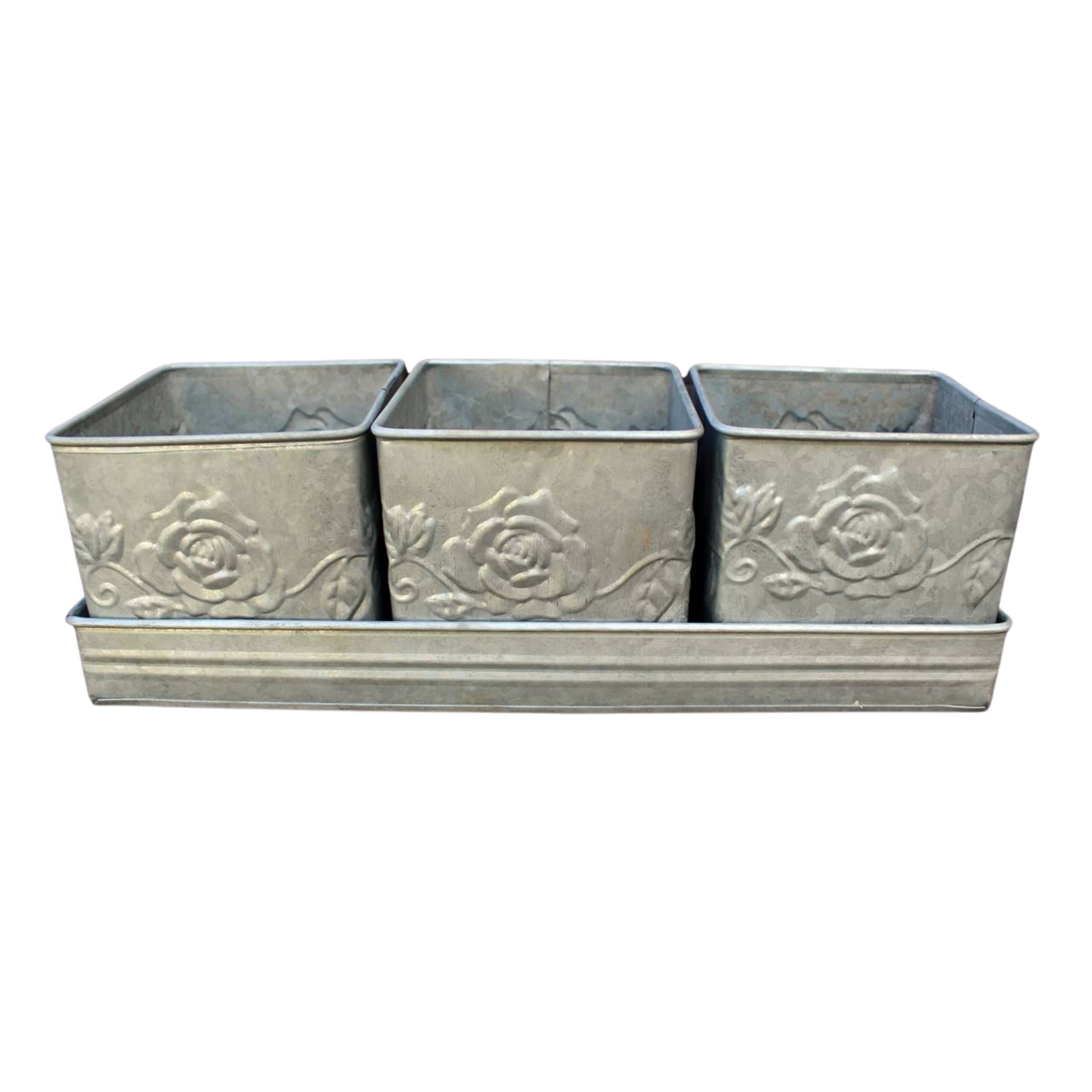 Zink Pflanztopf Set Rosen-Relief 3er Set Landhaus 37 cm