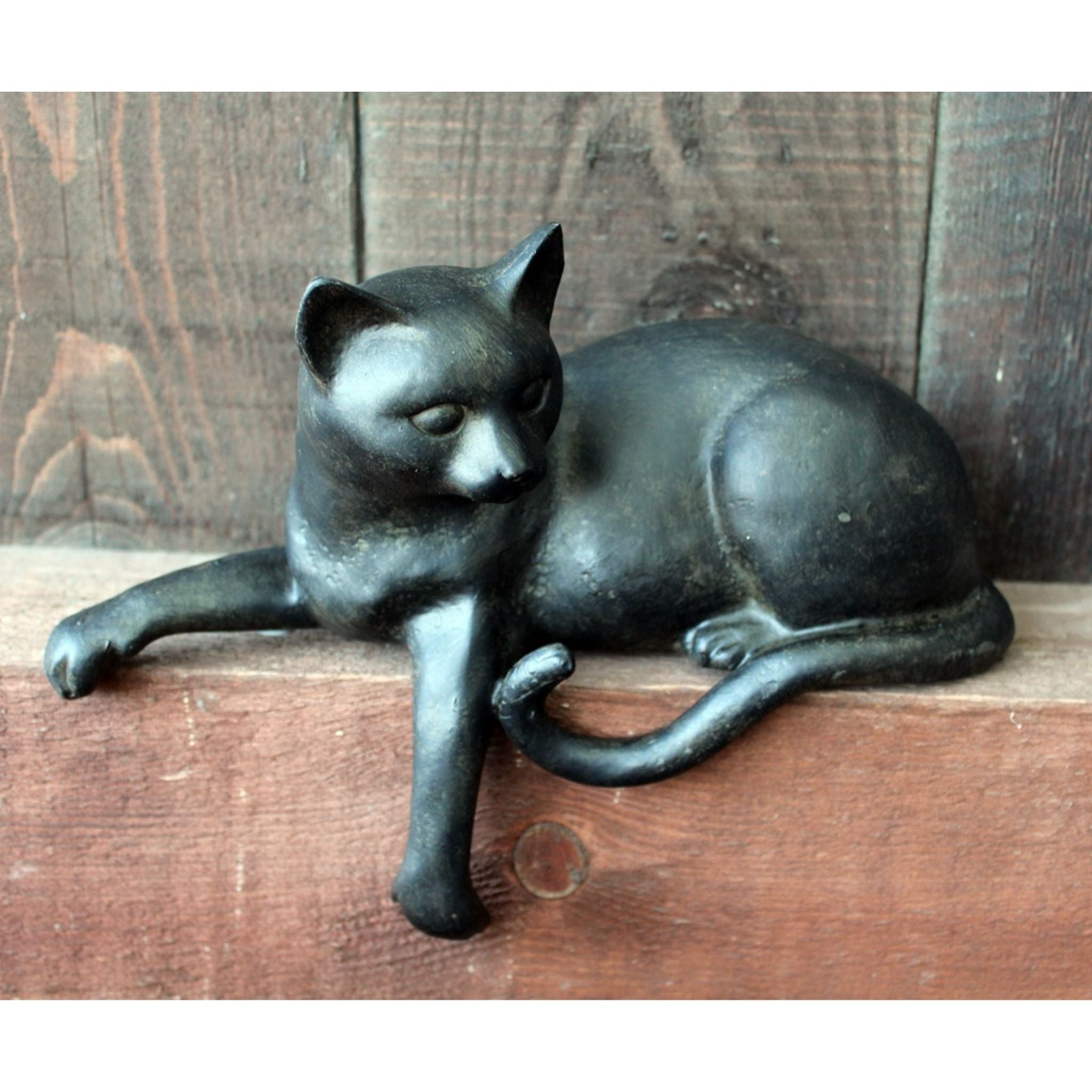 Dekofigur Katze liegend Schwarz Kantenhocker 27 cm