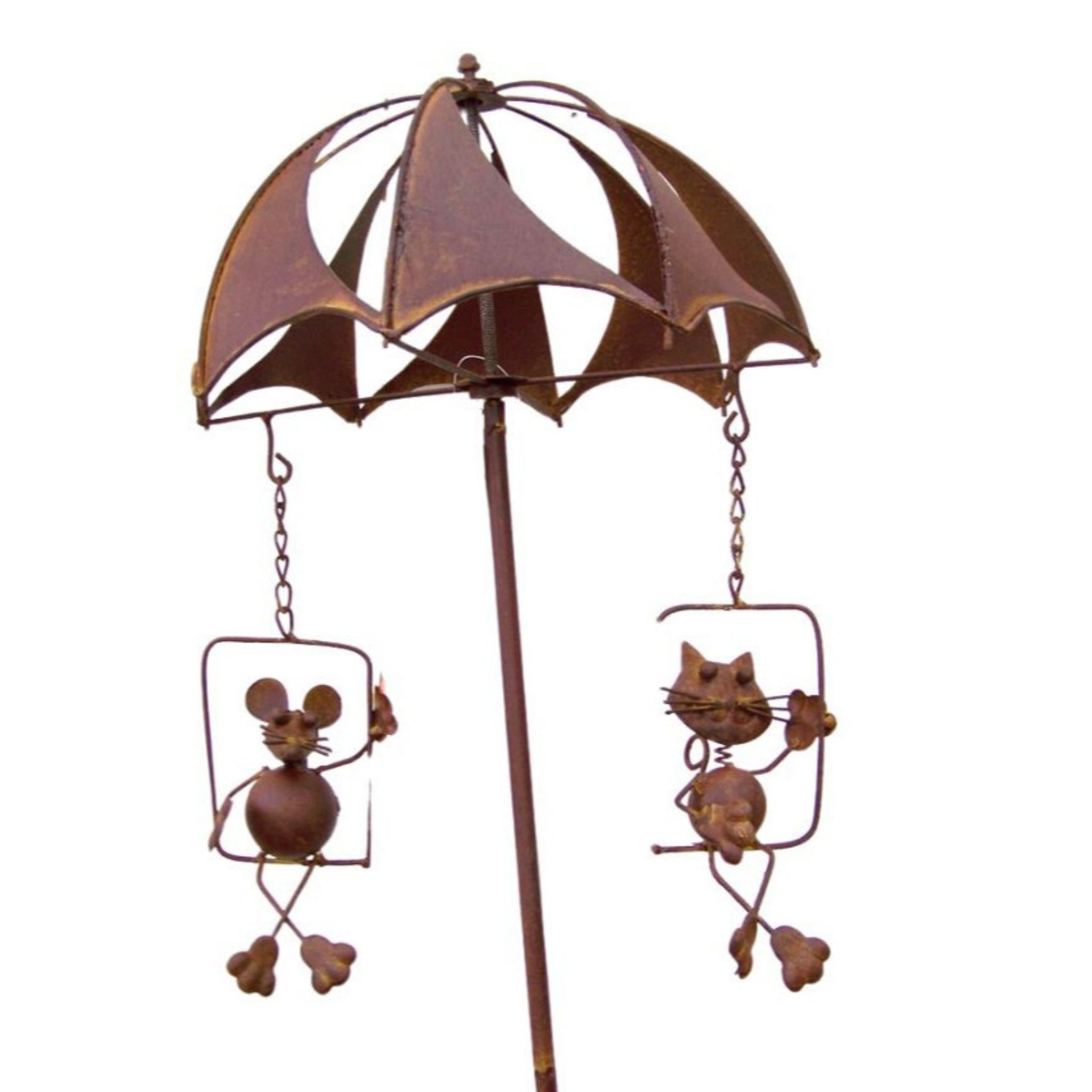 Rost Windspiel Katz' und Maus Gartendeko Gartenstecker