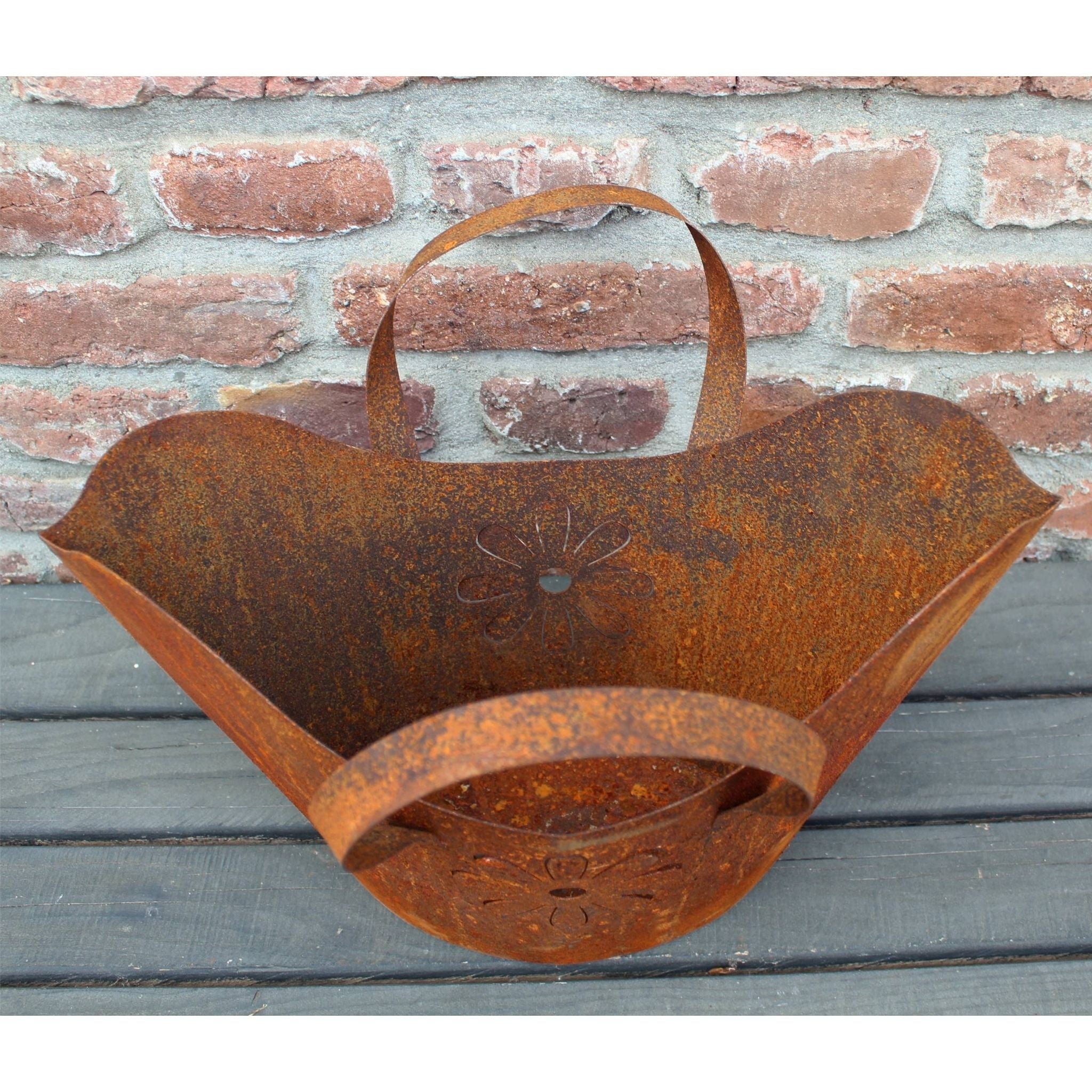 Rost Pflanztasche Dekokorb mit Blüten 42 cm