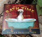 Metallschild Hund im Bad Badewanne Retro Shabby Boxer