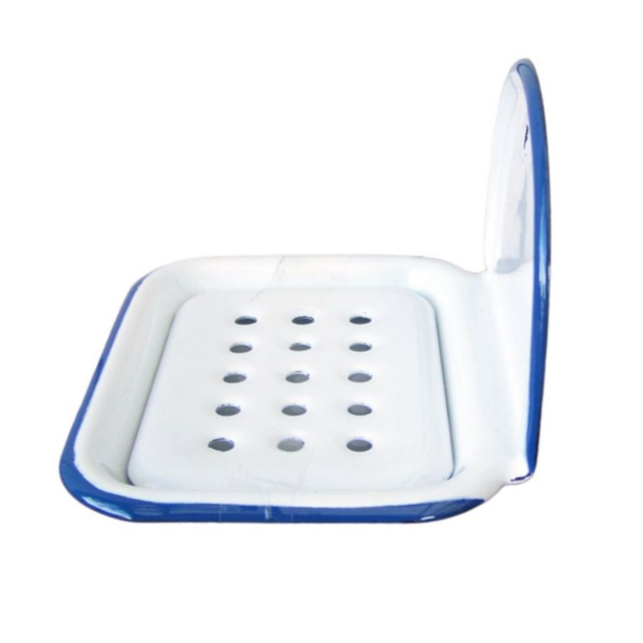 Emaille Seifenschale Weiß Blau 13 cm