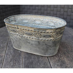 Zink Pflanzschale oval Ornament Relief Vintage 22cm
