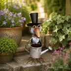 Rabe  Gartenfigur mit Gießkanne Metallfigur24cm