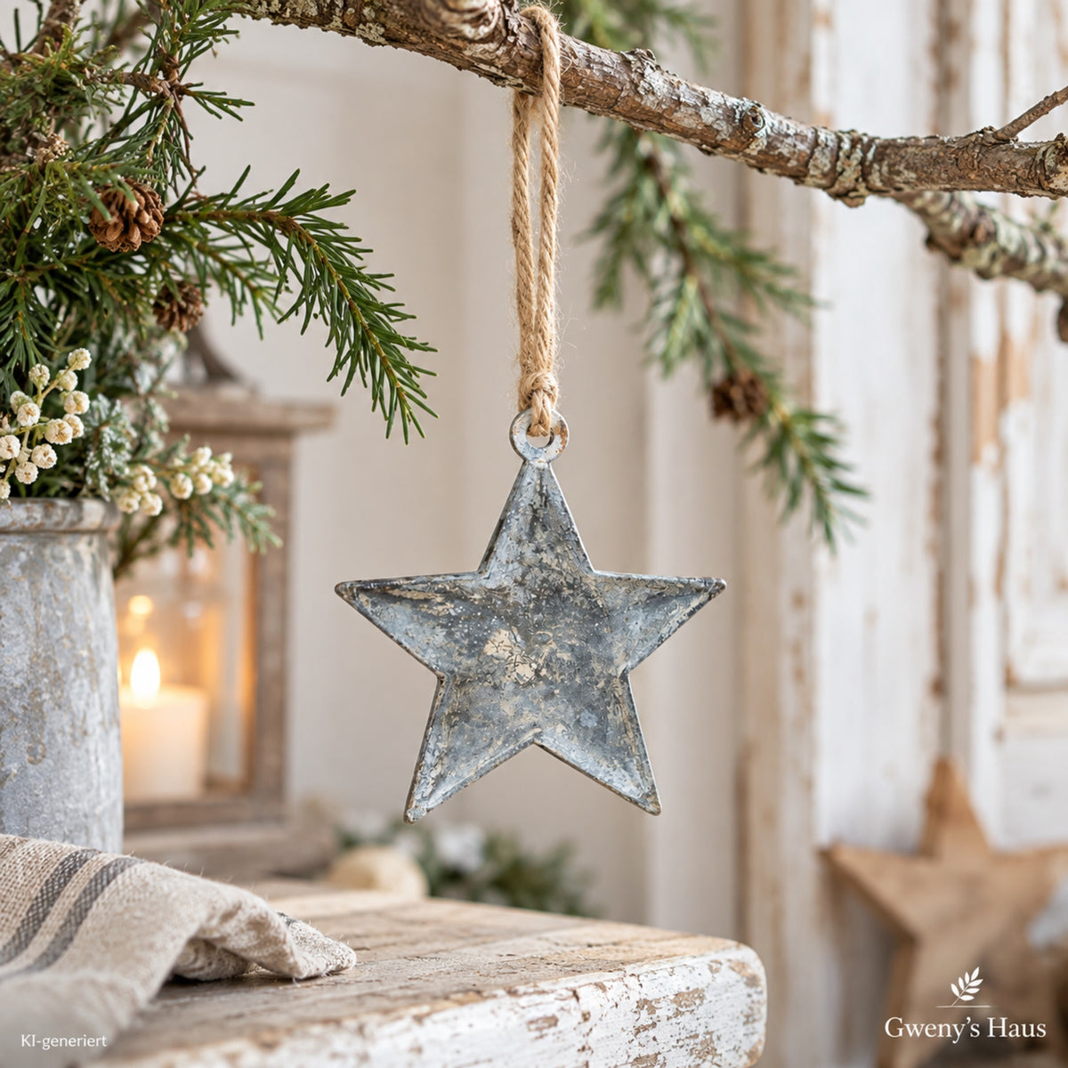 Zinkstern Shabby Chic zum Aufhängen 8 cm