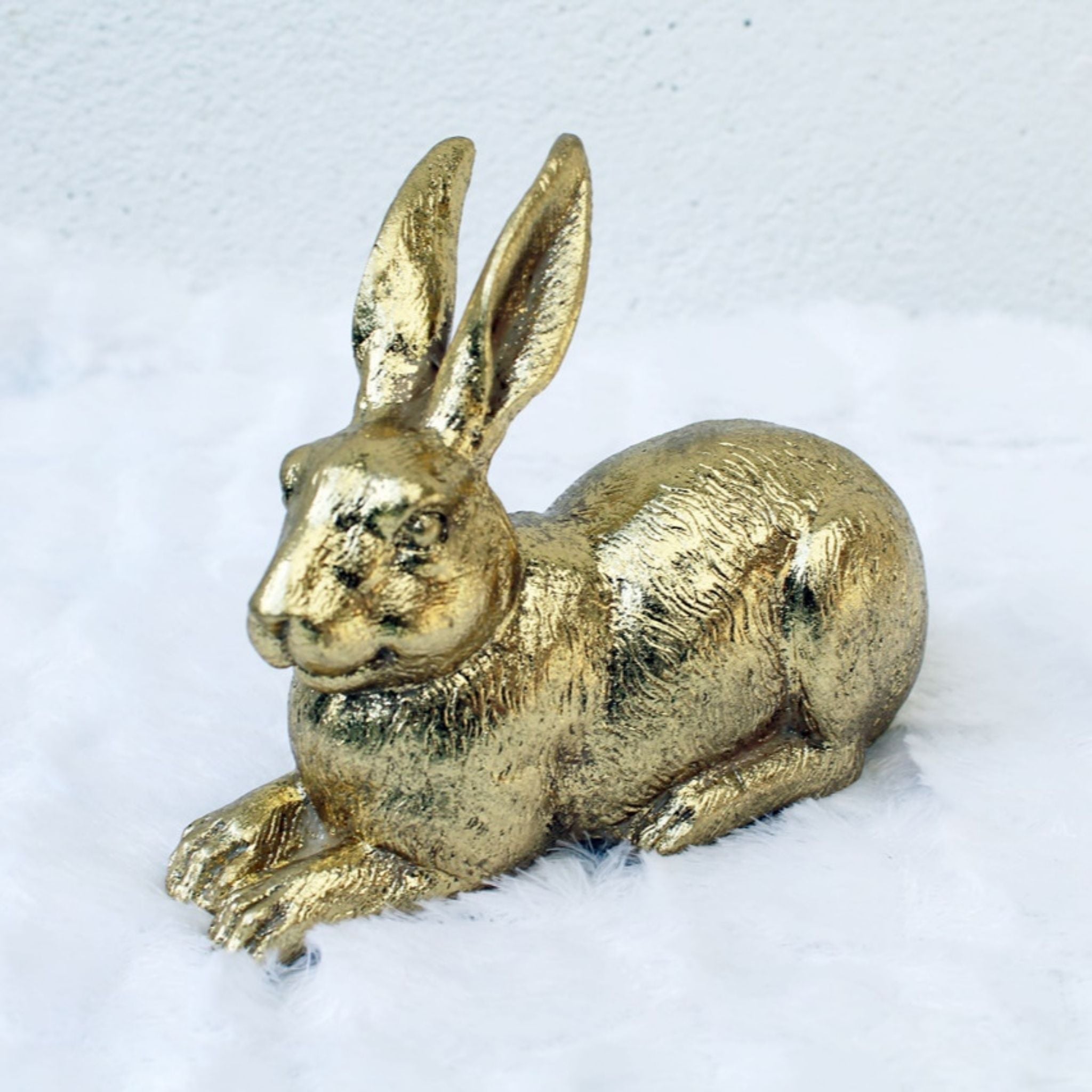 Dekofigur Hase liegend Gold-Optik Antik-Stil 14 cm