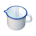 Emaille Milchtopf Weiß Blau 1L mit Skala im Vintage-Stil