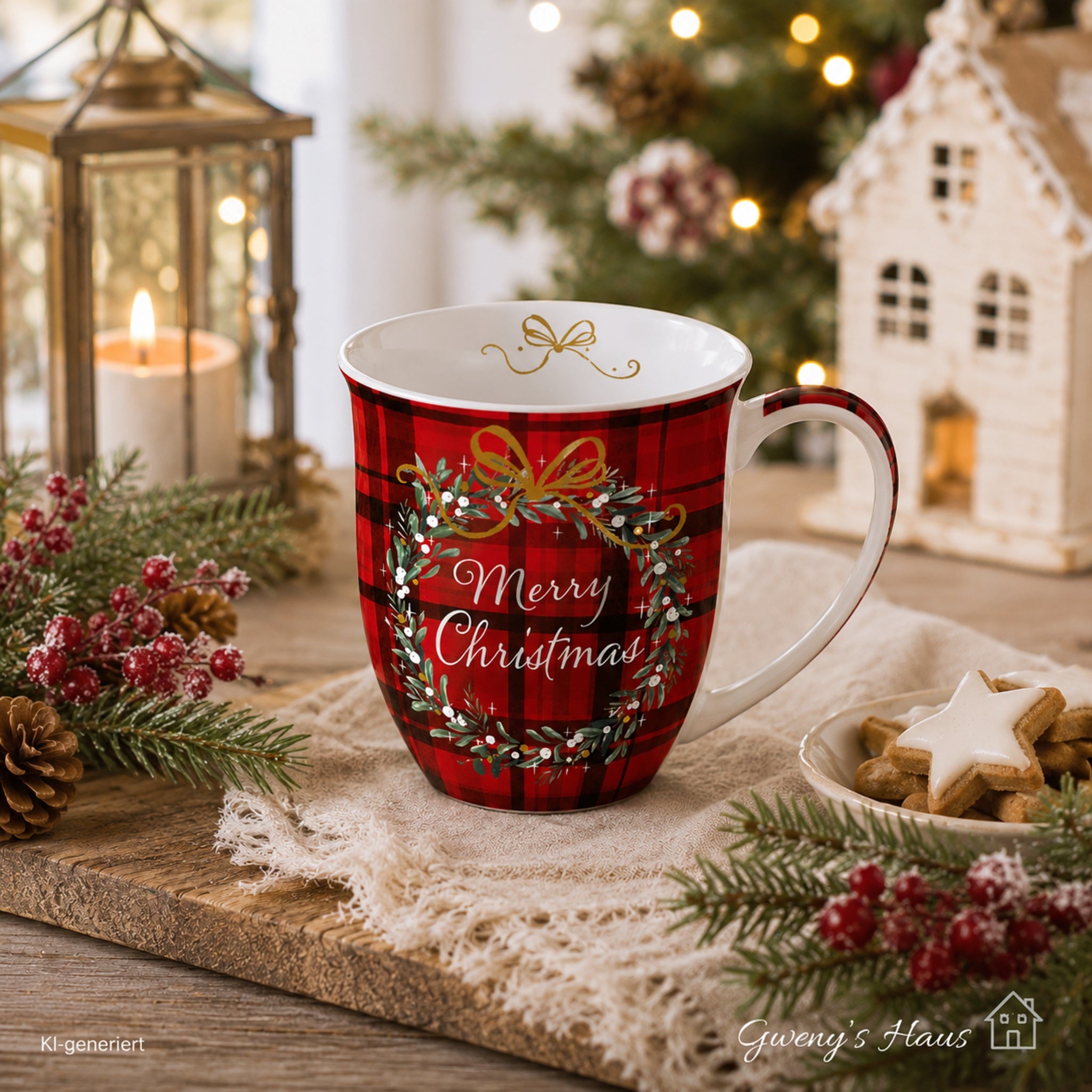Porzellan Tasse Weihnachts Plaid rot 0,4 L
