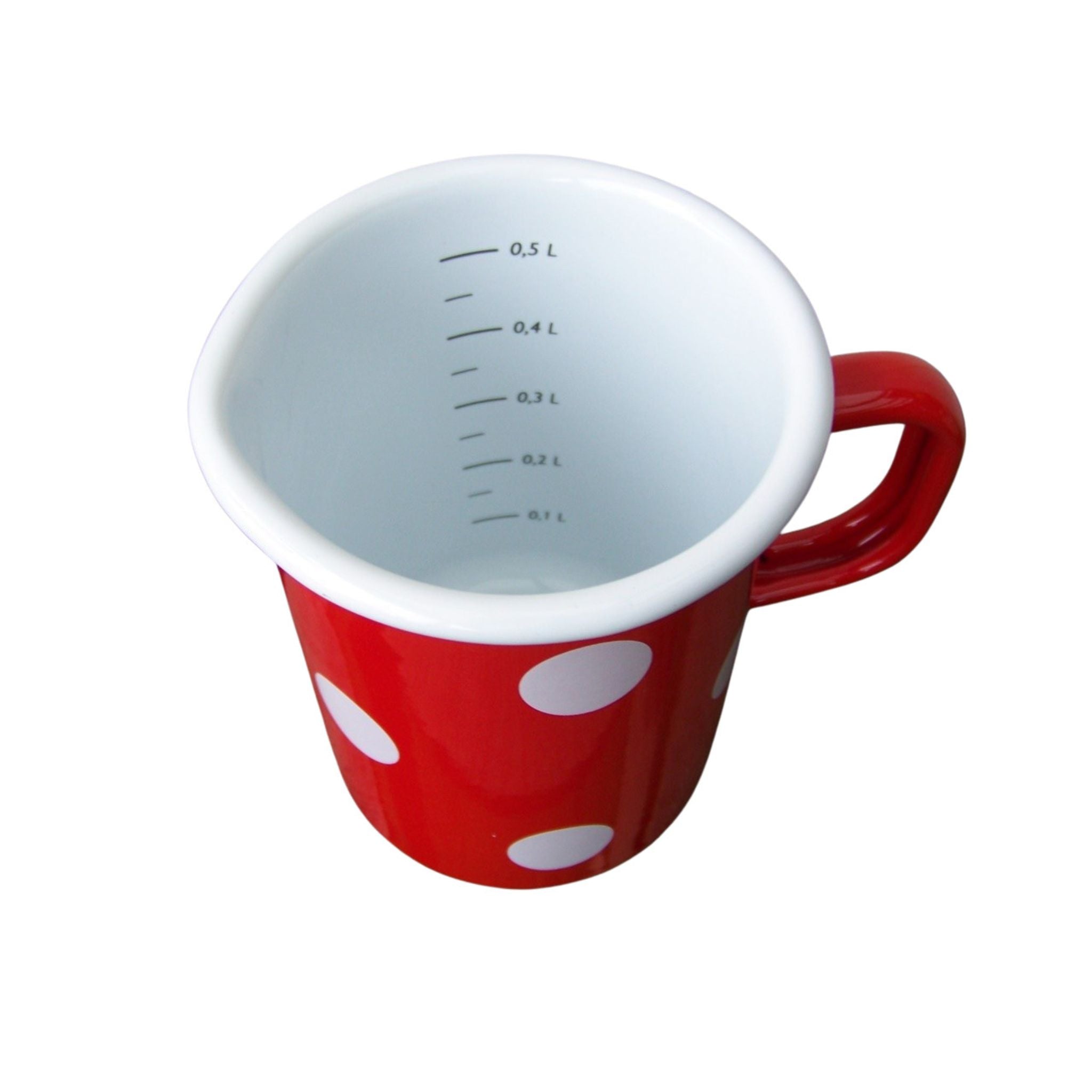 Emaille Messbecher Rot Weiß gepunktet Retro 0,5L