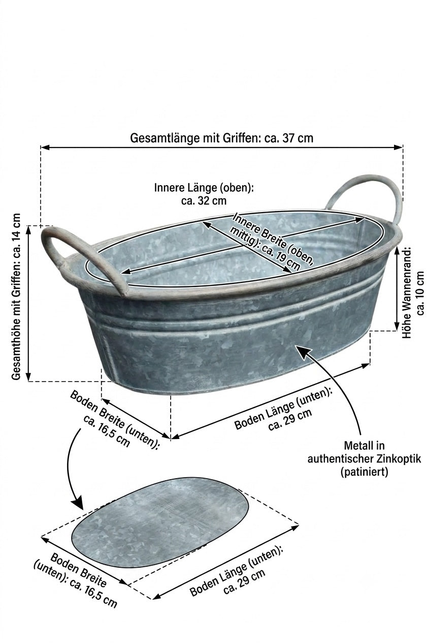 Pflanzschale oval mit Griffen Landhaus 37cm