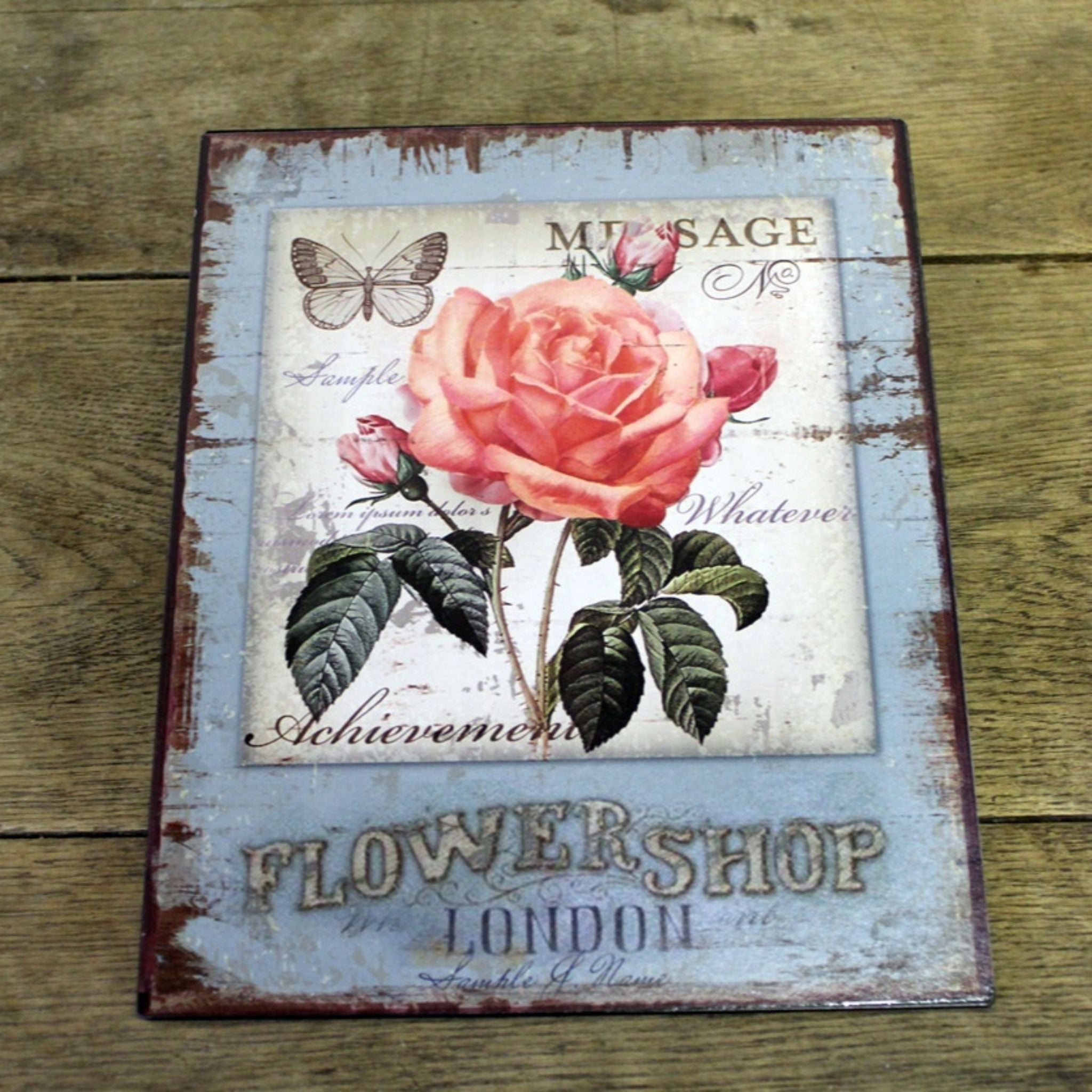 Shabby Blechschild Flowershop London Dekoschild Vintage