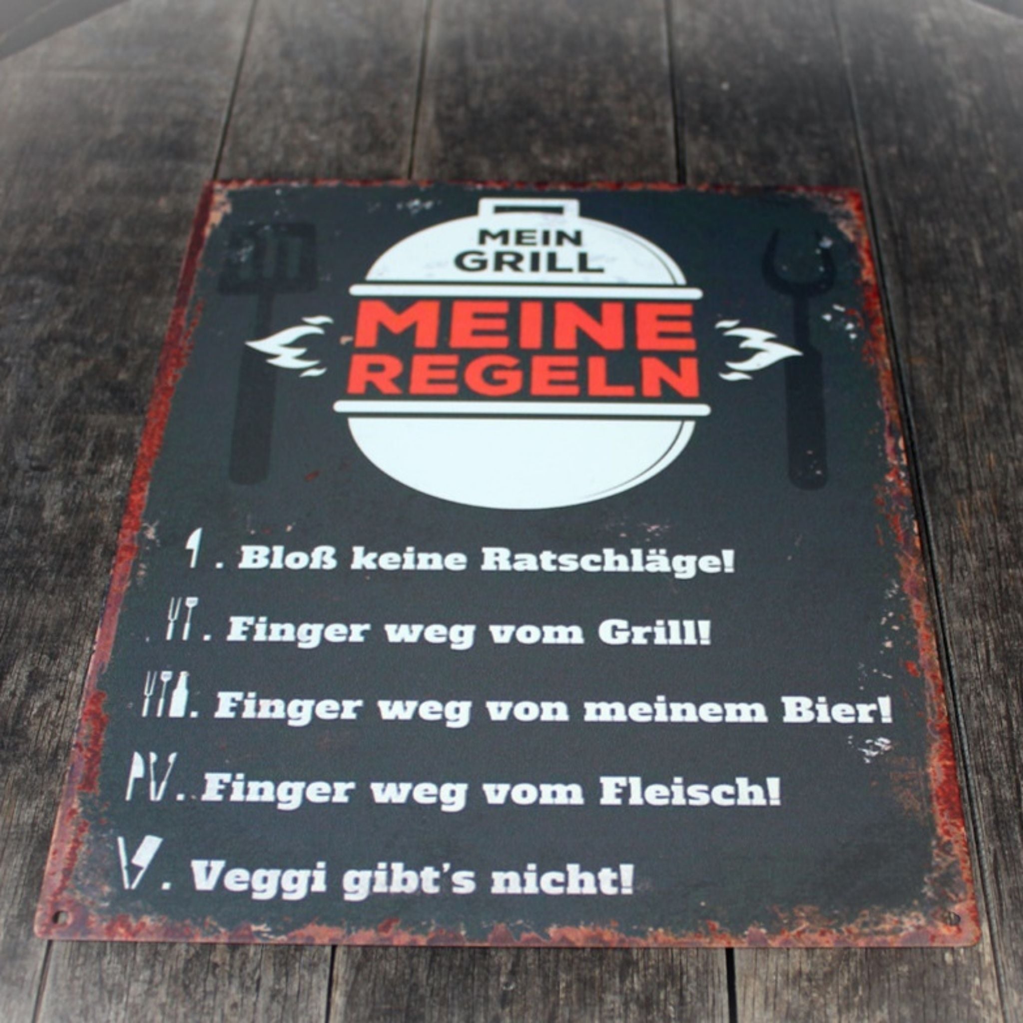 Shabby Blechschild Grillregeln Wanddeko