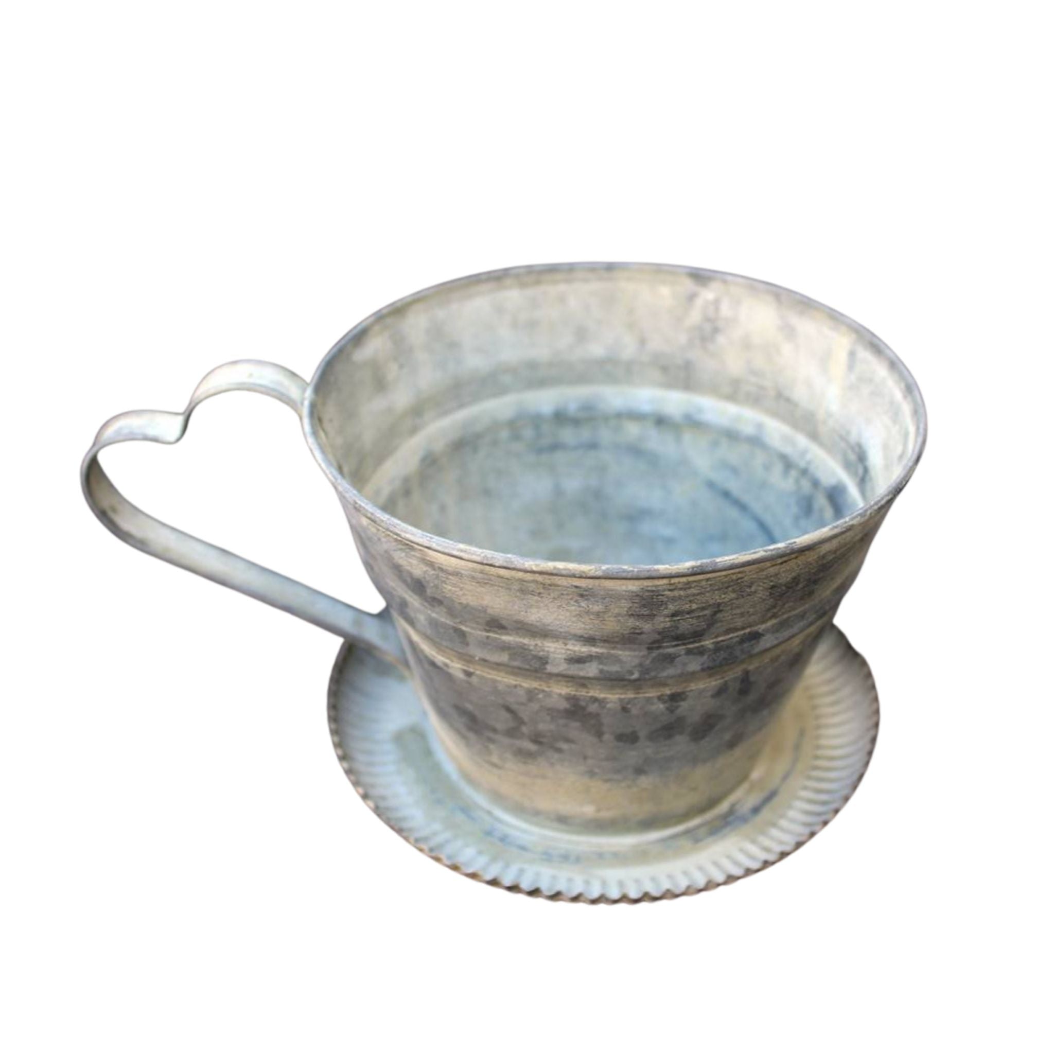 Pflanztasse Metall Zink-Optik Herz-Henkel 20cm