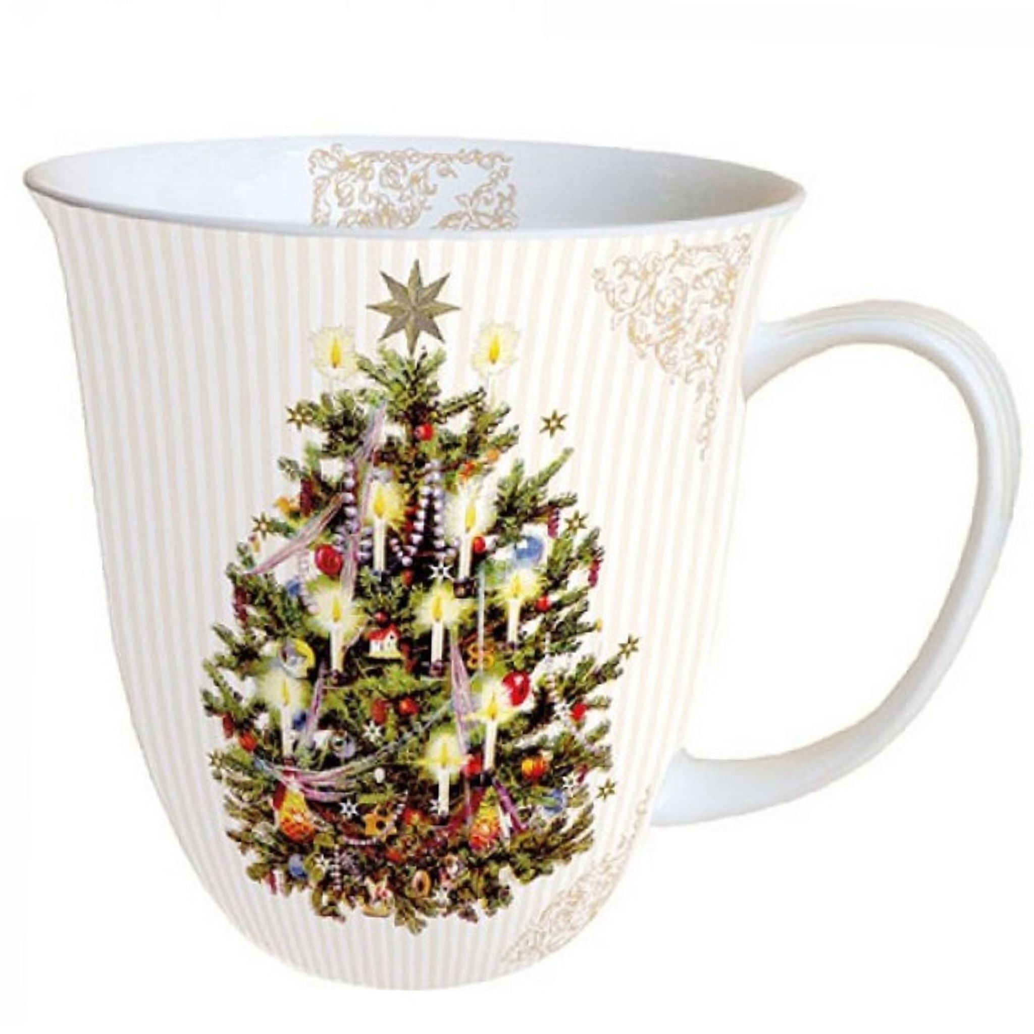 Porzellan Tasse Christbaum & Gold-Ornamente 0,4L