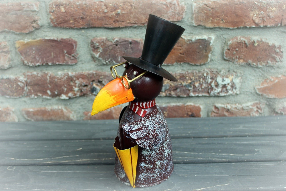 Zaunhocker Rabe mit Schirm Gartenfigur