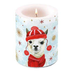 Lampionkerze mit Alpaka Wintermotiv 12 cm