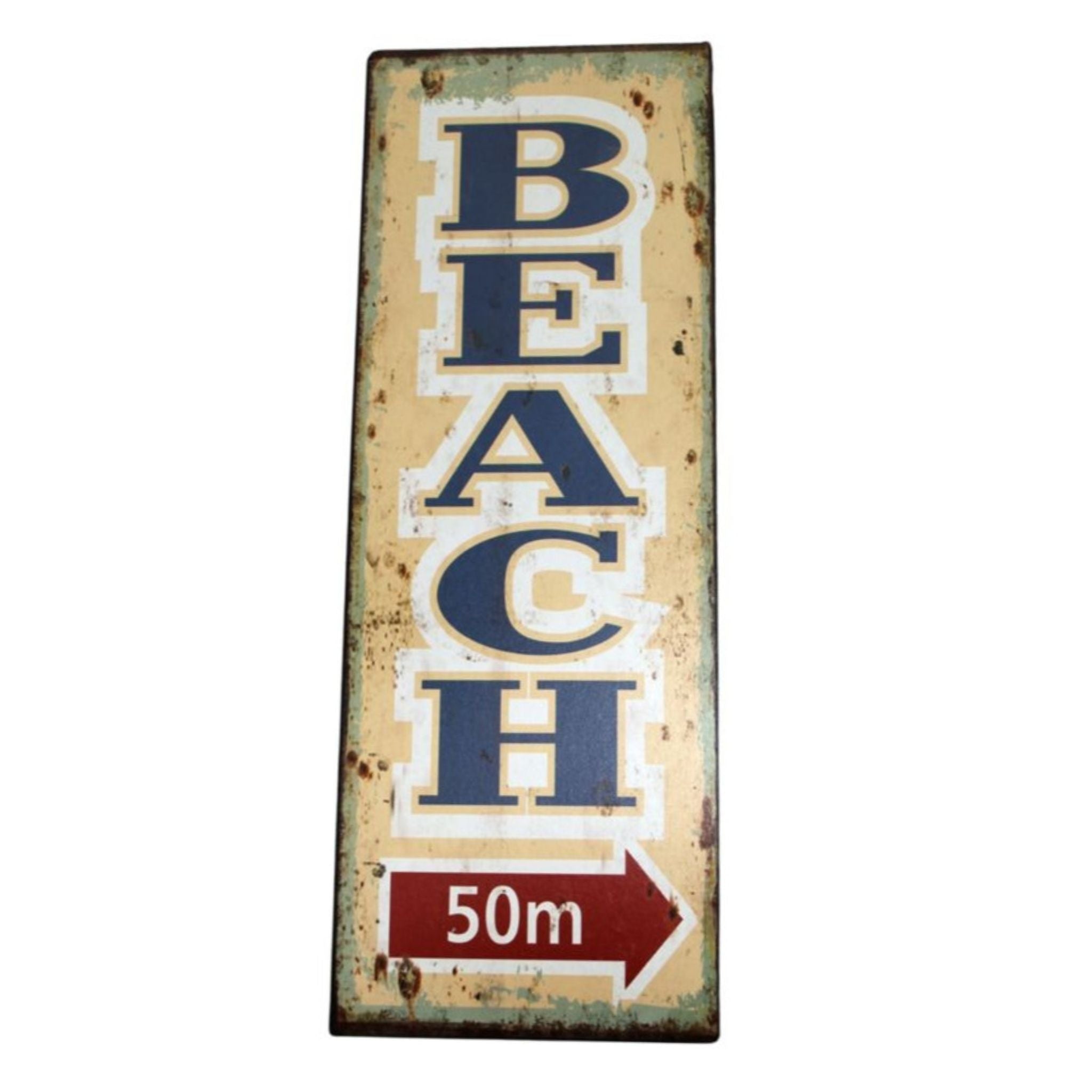 Metallschild Beach Strand 50m Dekoschild Nostalgie Antikstil Wanddeko