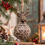 Weihnachtskugel Hirsch mit Geweih Landhaus 14 cm
